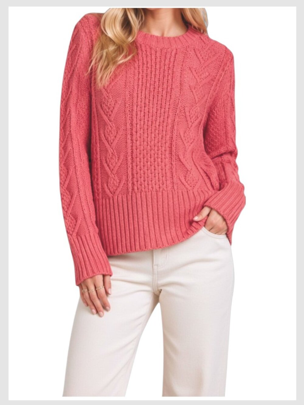 Gap Cable Knit Crewneck Wool Blend Sweater Rosewood Pink XS